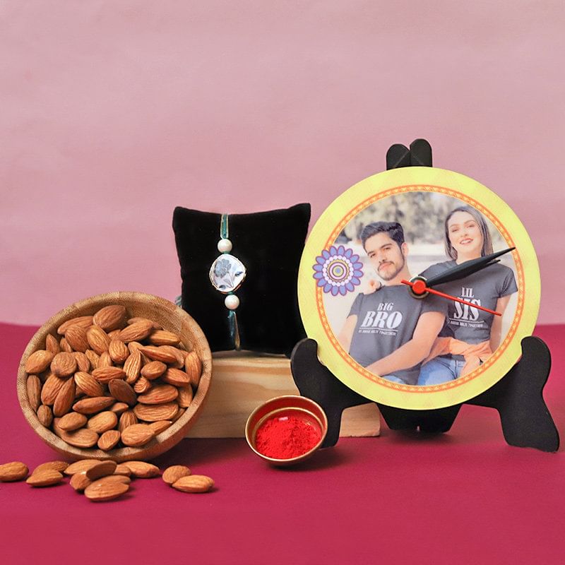 Table Clock N Almonds With Rakhi