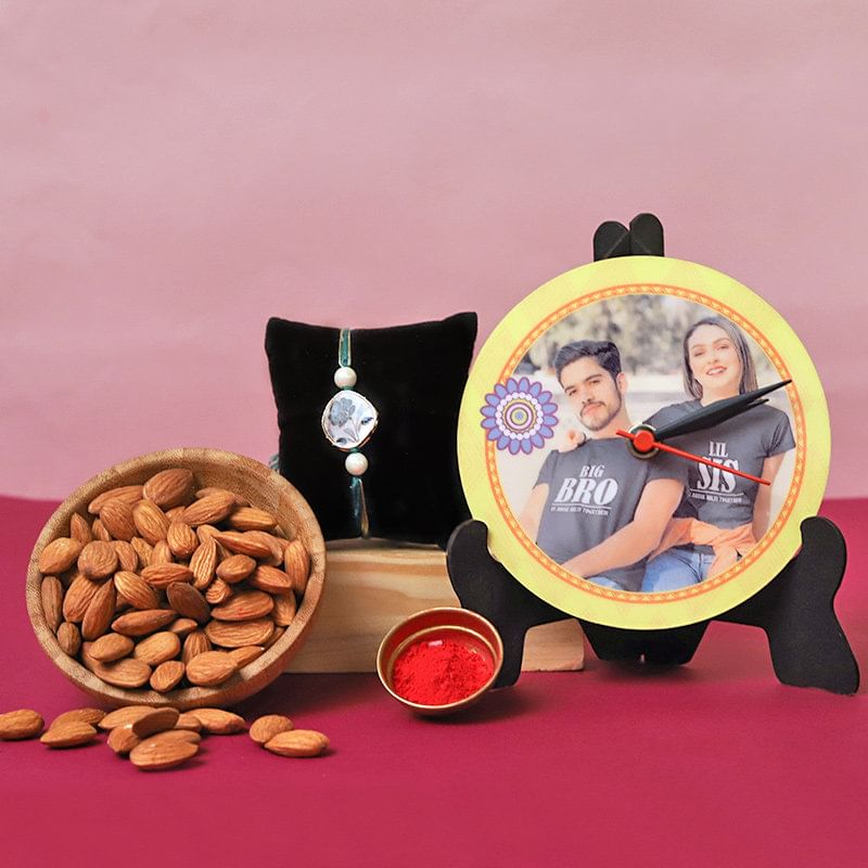 Table Clock N Almonds With Rakhi