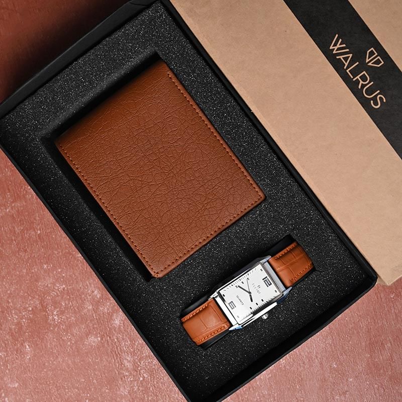 Tan Brown Wallet N Watch Combo - Best Mens Day Gift