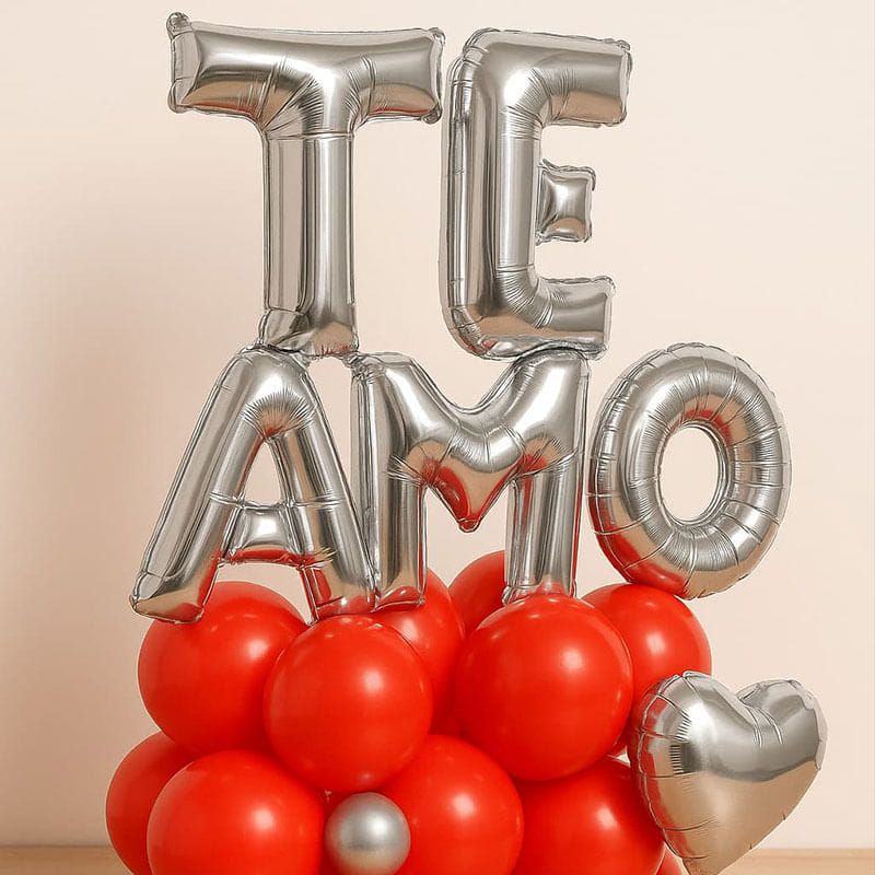 Te Amo Red N Silver Balloon Décor