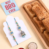 Teal Bead Bhaiya Bhabhi Rakhis With Milk Cake