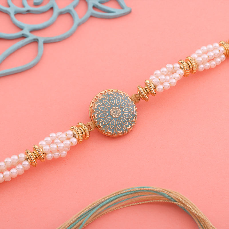 Teal Mandala Pearl Rakhi