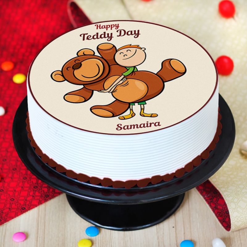Valentines Teddy Day Photo Cake: Teddy Day Gift 