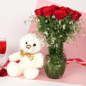 Valentines Day Teddy Bear & Flowers Combo
