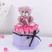 Teddy N Pink Roses Gift Box