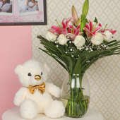 Teddy Rosal Lily Bunch:Bouquet with teddy bear