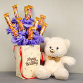 Teddy Star Box Combo - Ten 5 Star Chocolate in Birthday Chocolate Box and White Teddy