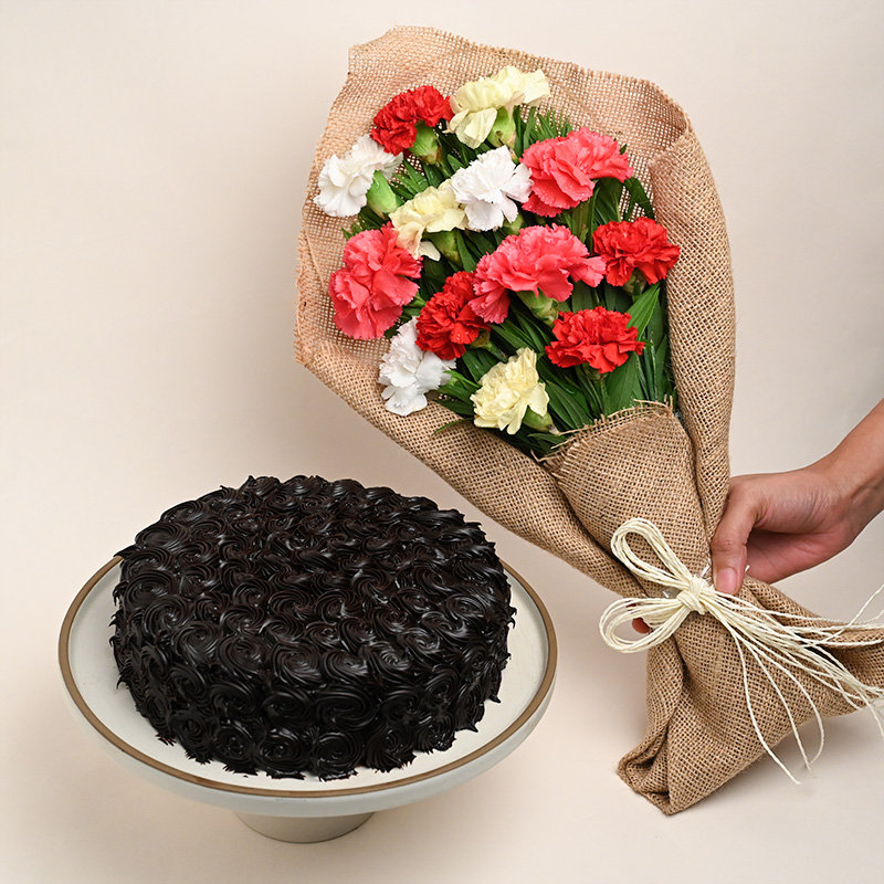 Tempting Truffle Cake With Mixed Carnations