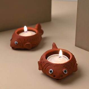 Terracotta Fish Diya Set