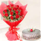 The Butterscotch Rose - Bunch of 12 Red Roses with 500gm Butterscotch Cake