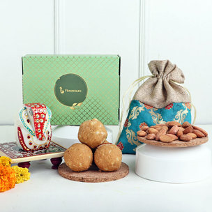A bag filled with Almonds and Ganesha Idol
