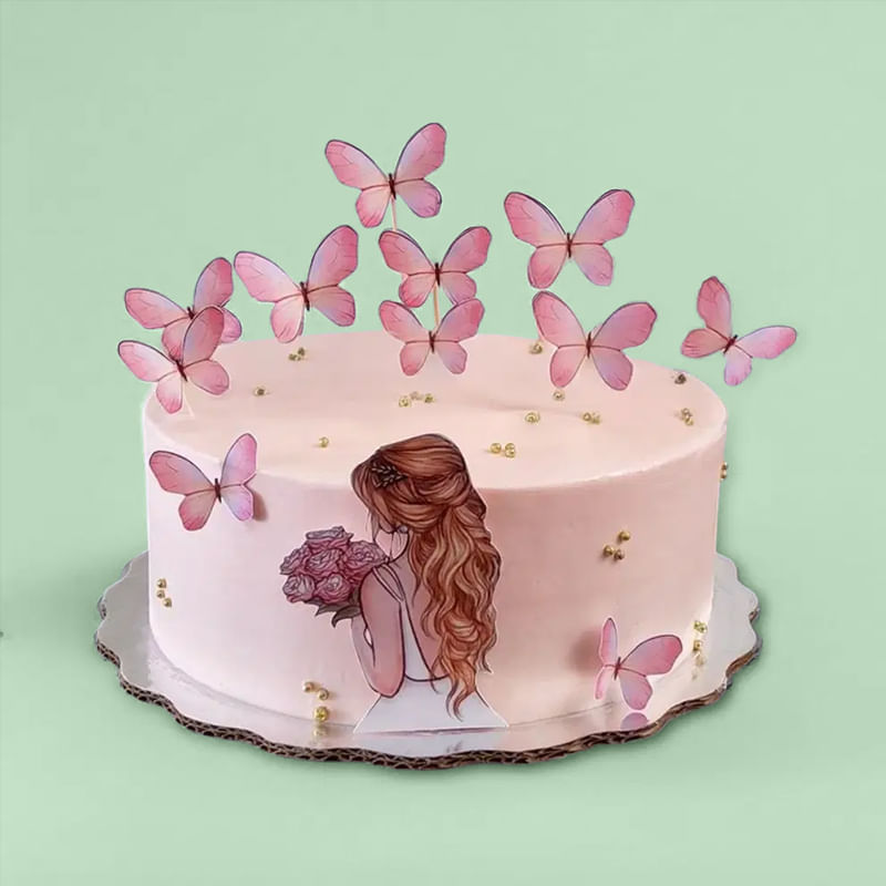 Girl Silhouette N Butterfly Cake