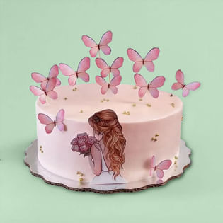 Girl Silhouette N Butterfly Cake