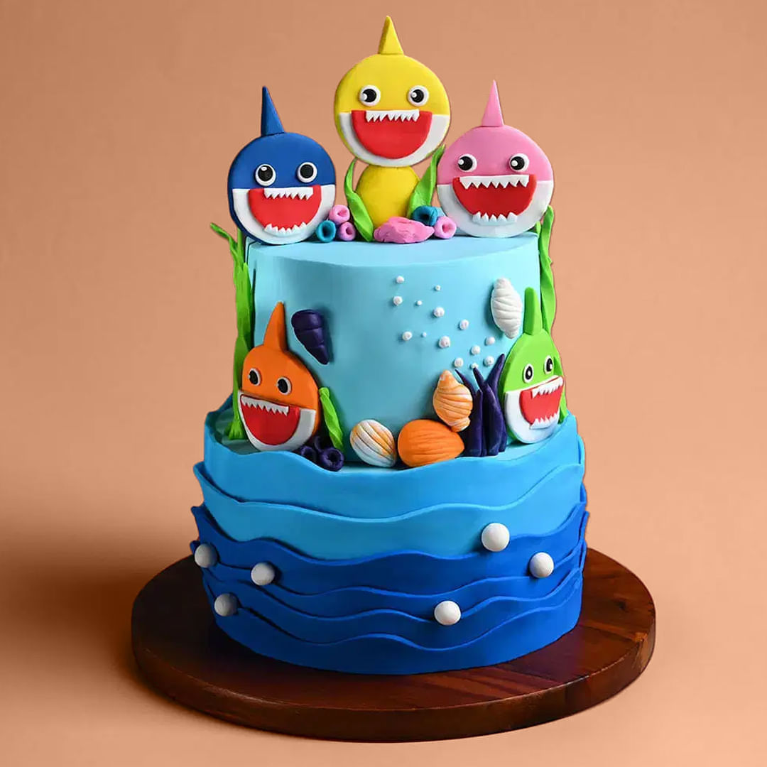 Smiley Sharks Tiered Theme Cake