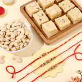 Three Beaded Rakhis With Cashews N Soan Papdi
