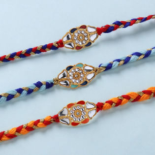 Set of 3 Designer Mirror Work Rakhi