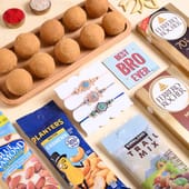 Three Designer Rakhis N Festive Snacks Hamper