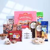 Three Designer Rakhis N Snacks Hamper-Canada