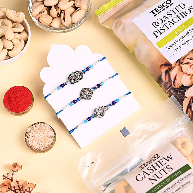 Three Designer Rakhis With Cashews N Pistachios