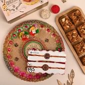 Three Designer Rakhis With Tika Thali N Dhoda