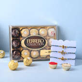 Set of Three Golden Divine Rakhis With Ferrero Rocher