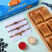 Three Divine Rakhi Set With Milk Cake
