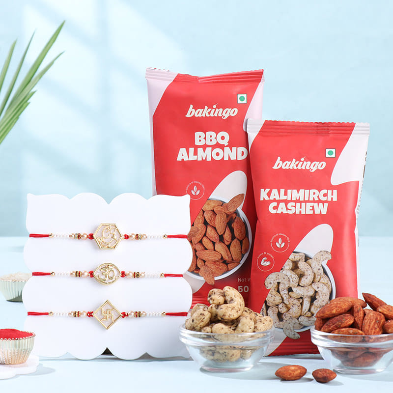Three Divine Rakhis N Flavoured Dry Fruits