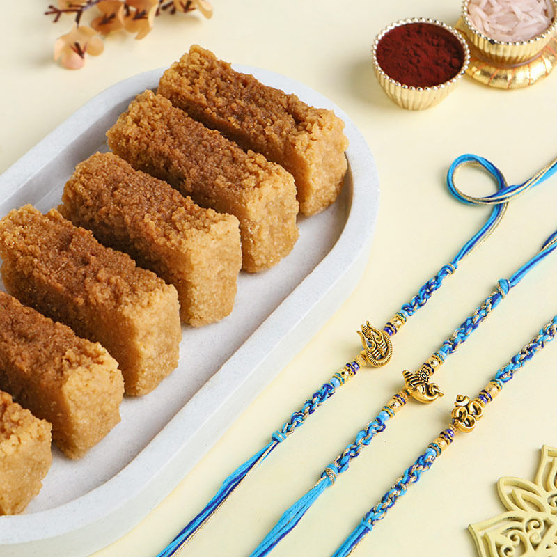 Three Divine Rakhis With Milk Cake