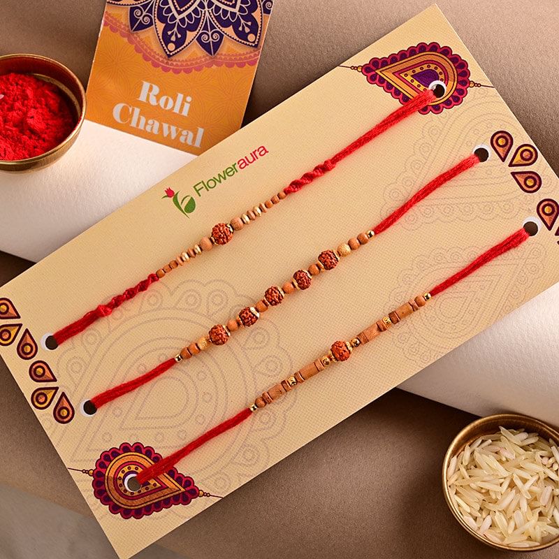 Send Three Divine Rudraksha Rakhis Online For Brother