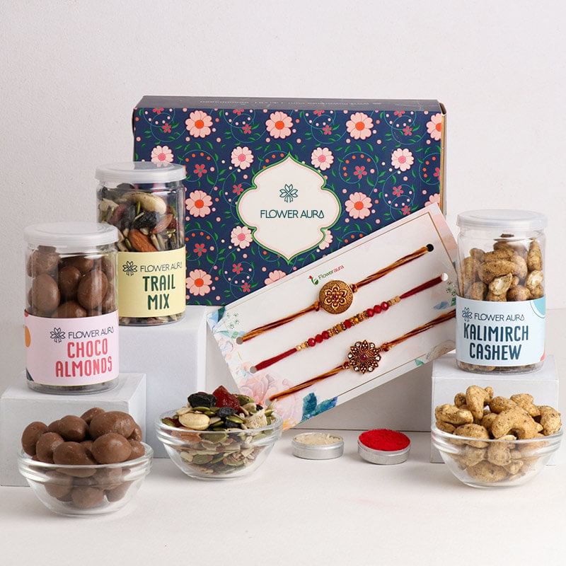 Set of 3 Mandala Rakhi With Signature Dry Fruit Box (Rakhi with Gift Box)