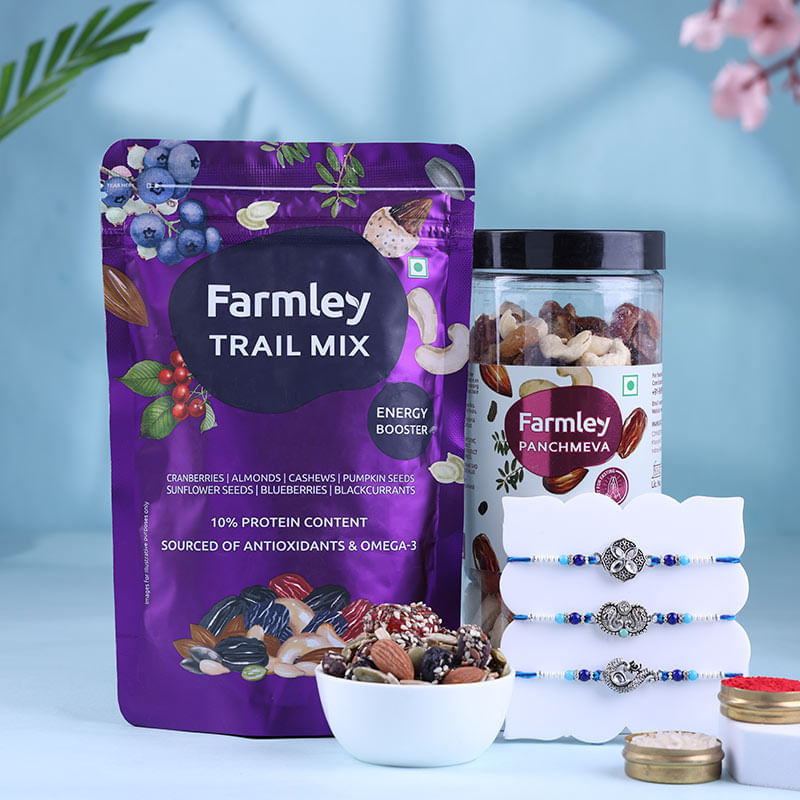 Three Oxidised Rakhis N Superfood Hamper
