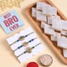 Three Peacock Charm Rakhis With Kaju Katli