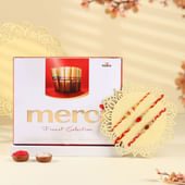 Three Pearl N Rudraksha Mauli Rakhis With Chocolate