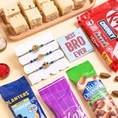 Three Royal Mayura Rakhis N Festive Munch Hamper