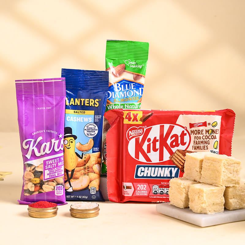 Three Royal Mayura Rakhis N Festive Munch Hamper