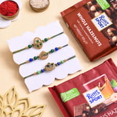 Three Royal Mayura Rakhis With Hazelnut Choco