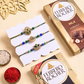 Three Royal Mayura Rakhis With Two Choco Bars