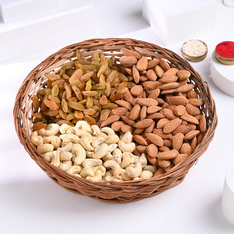 Rudraksha Rakhi Trio with Premium Dry Fruits