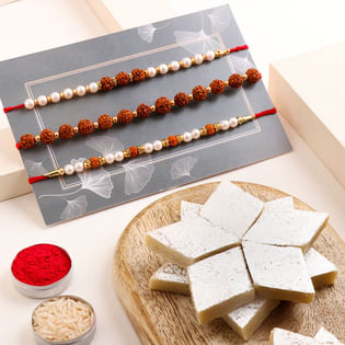 Set of 3 Rudraksha Rakhis With Kaju Katli
