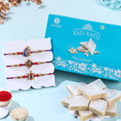 Three Sacred Rakhis With Kaju Katli