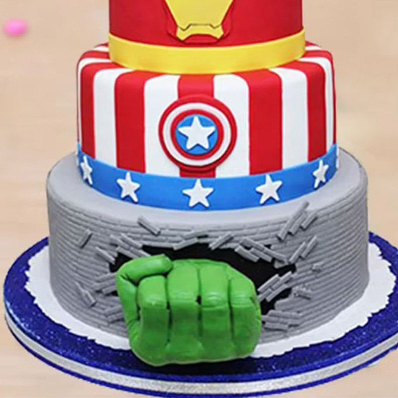 Lower View of Tiered Avengers Fondant Cake