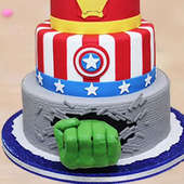 Lower View of Tiered Avengers Fondant Cake