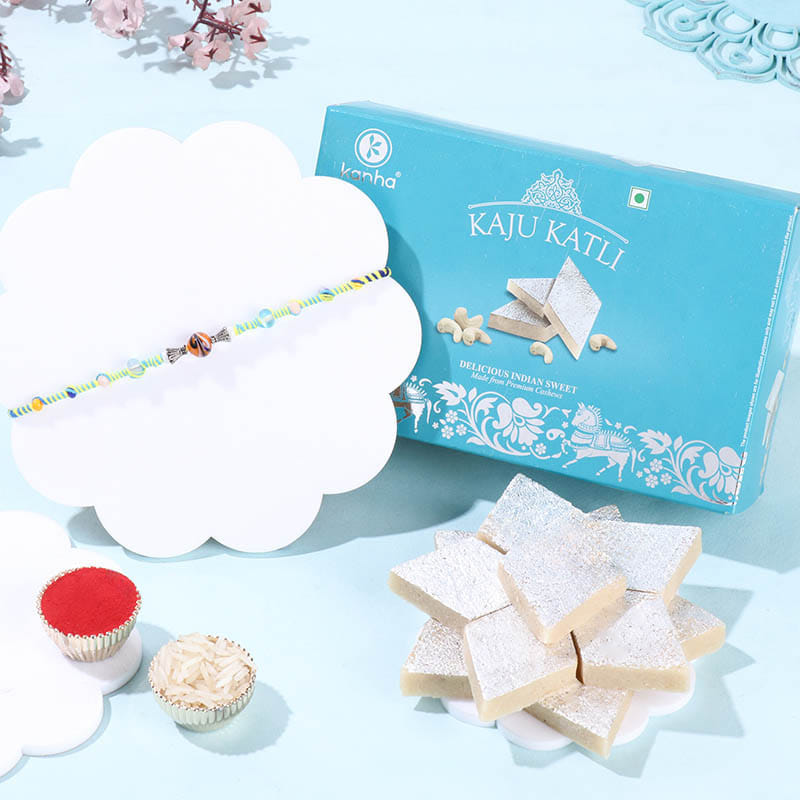 Tiger Bead Rakhi With Kaju Katli