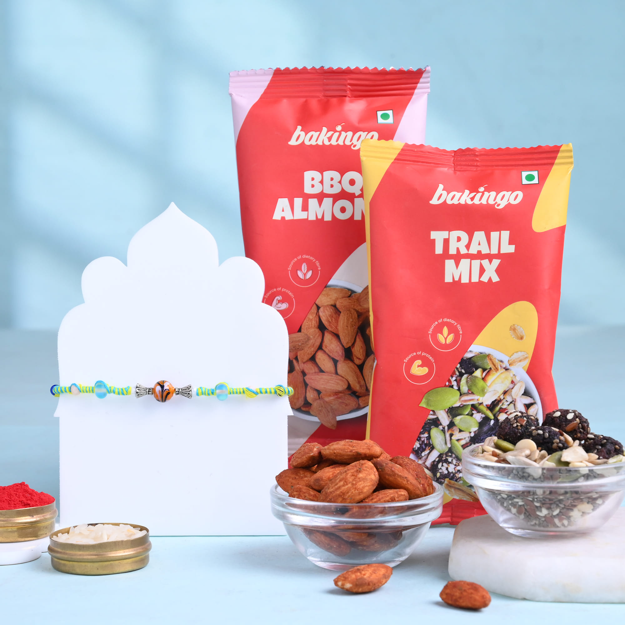 Tiger Beaded Rakhi With Almonds N Trail Mix