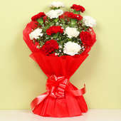 Together Forever Blooms - Bunch of 12 Red and White Carnations