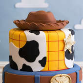 Upper View of Toy Story Two Tier Theme Fondant Cake