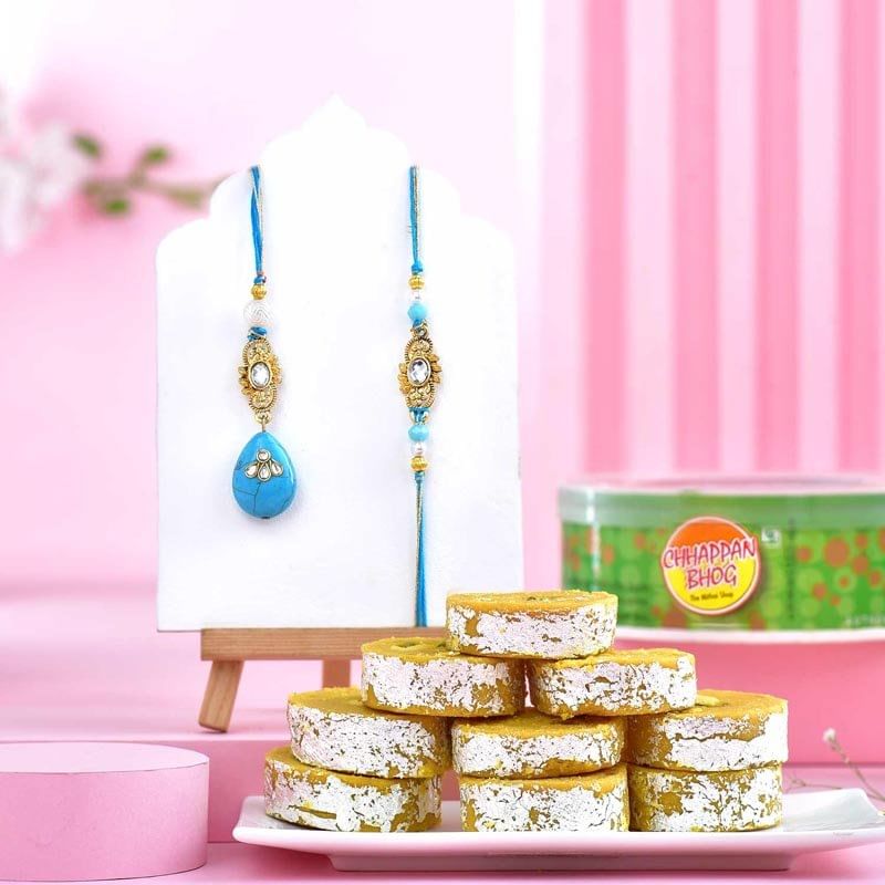 Traditional Bhai Bhabhi Rakhis With Batisa Slice