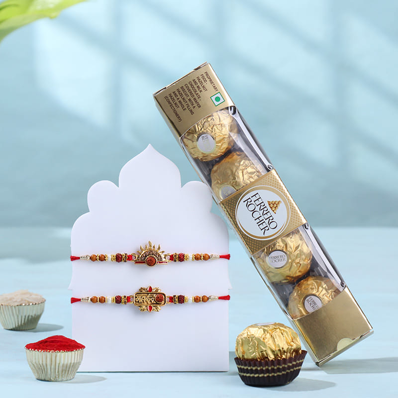 Traditional Divine Rakhi Duo With Ferrero Rocher