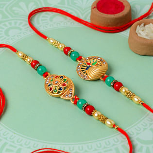 Set of 2 Vibrant Stone Designer Rakhi for Brothers