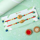 Set of 2 Vibrant Stone Designer Rakhi for Brothers with Roli and Chawal